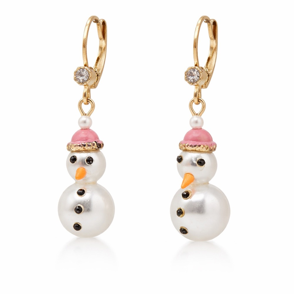 Betsey Johnson White Snowman Dangle Drop Earrings